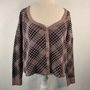 PINK Victoria's Secret Thermal Boxy Cardigan Medium Waffle Knit Long‎ Sleeve Top